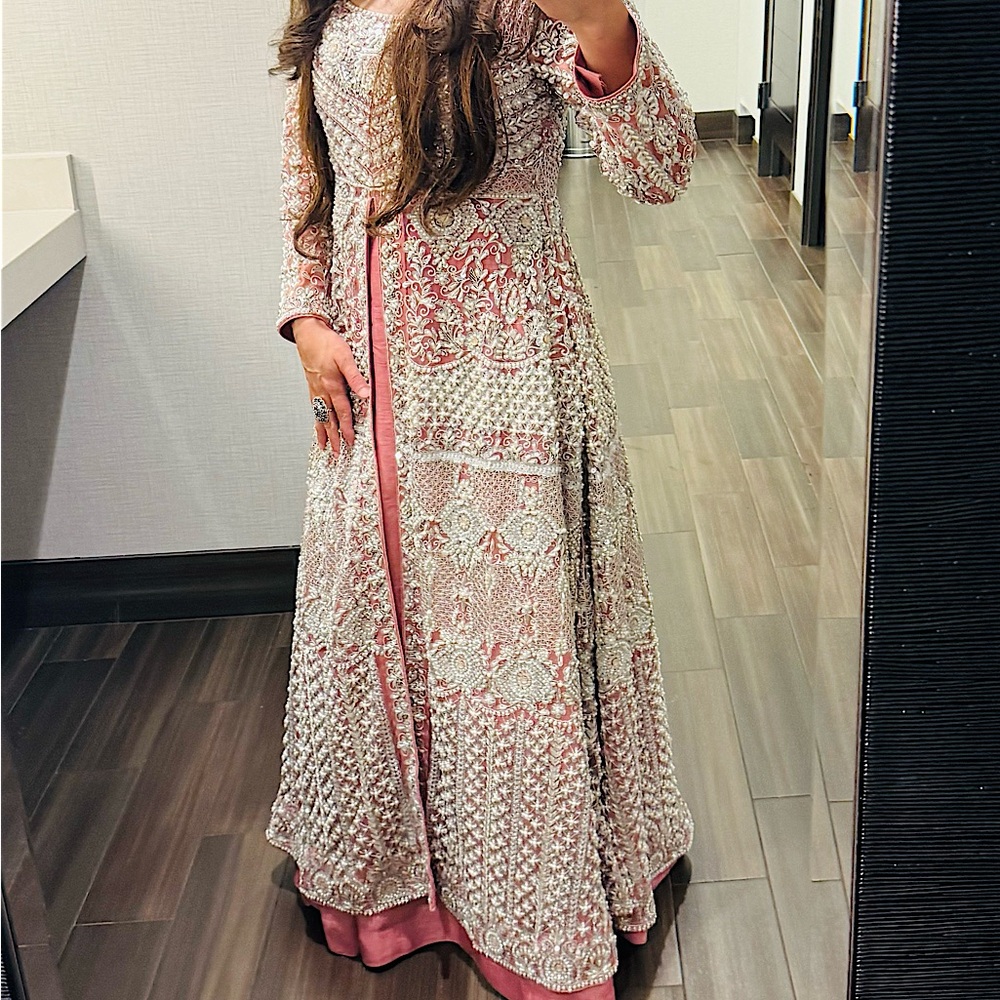 Elegant Pink and White Embroidered Dress